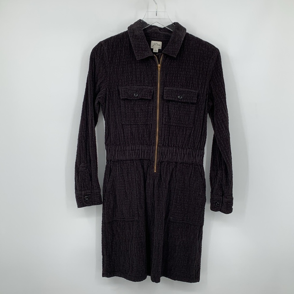 J. Crew zipper front cinched corduroy utility dress gray long sleeve pockets 2